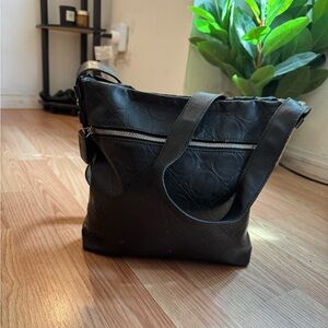 Black Leather Tote Shoulder Bag